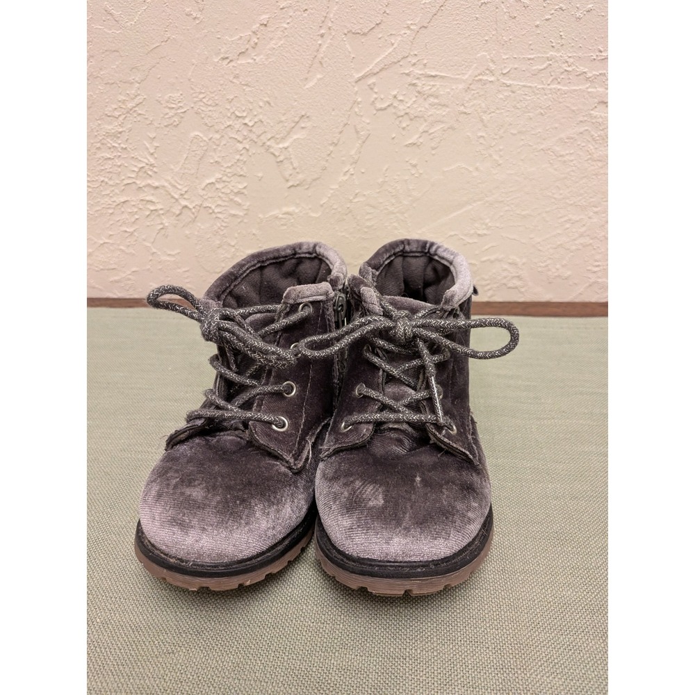 Oshkosh Toddler Girls Grey Velvet Lace Up Ankle Boots with Side Zip Size 6